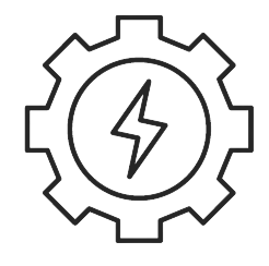 Zahnrad mit Elektrizitätssymbol in der Mitte